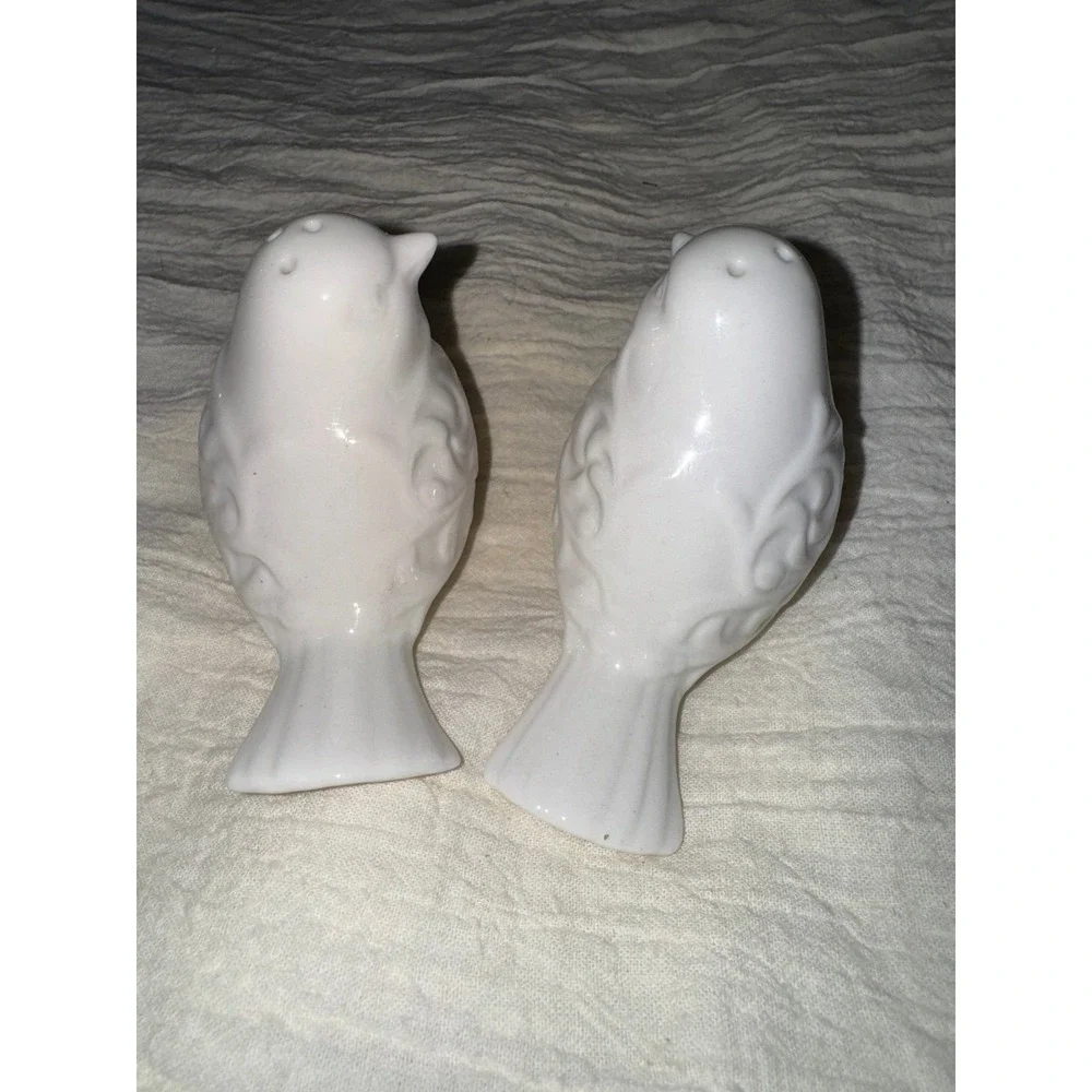 Pier One Farmhouse white bluebird salt and pepper shakers with stoppers